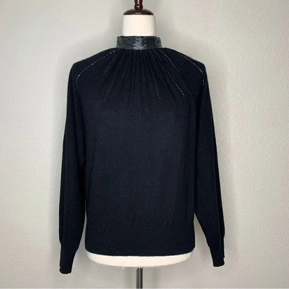 Into the Night by Laura Peterson Lambswool Blend Beaded Neckline Sweater